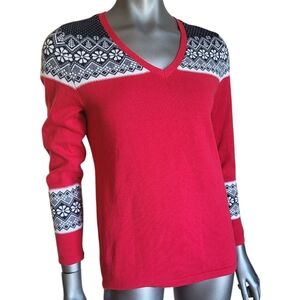 007. NWT Tommy Hilfiger Red and Black Patterned Women's Sweater - Size S/P